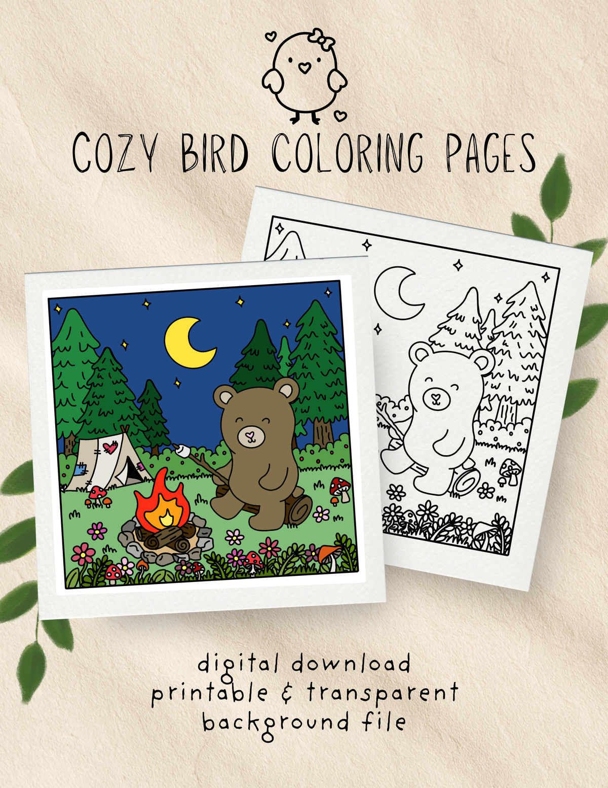 Cozy Campin’ Bear Coloring Page
