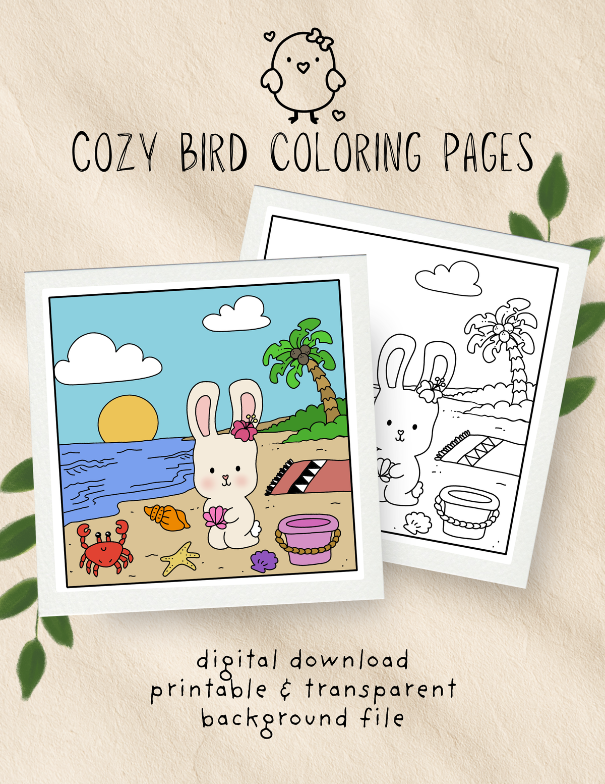 Beach Bunny Coloring Page